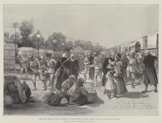 The Indian Frontier Rising, Wounded and Sick Officers and Men arriving at Rawal Pindi from the Front